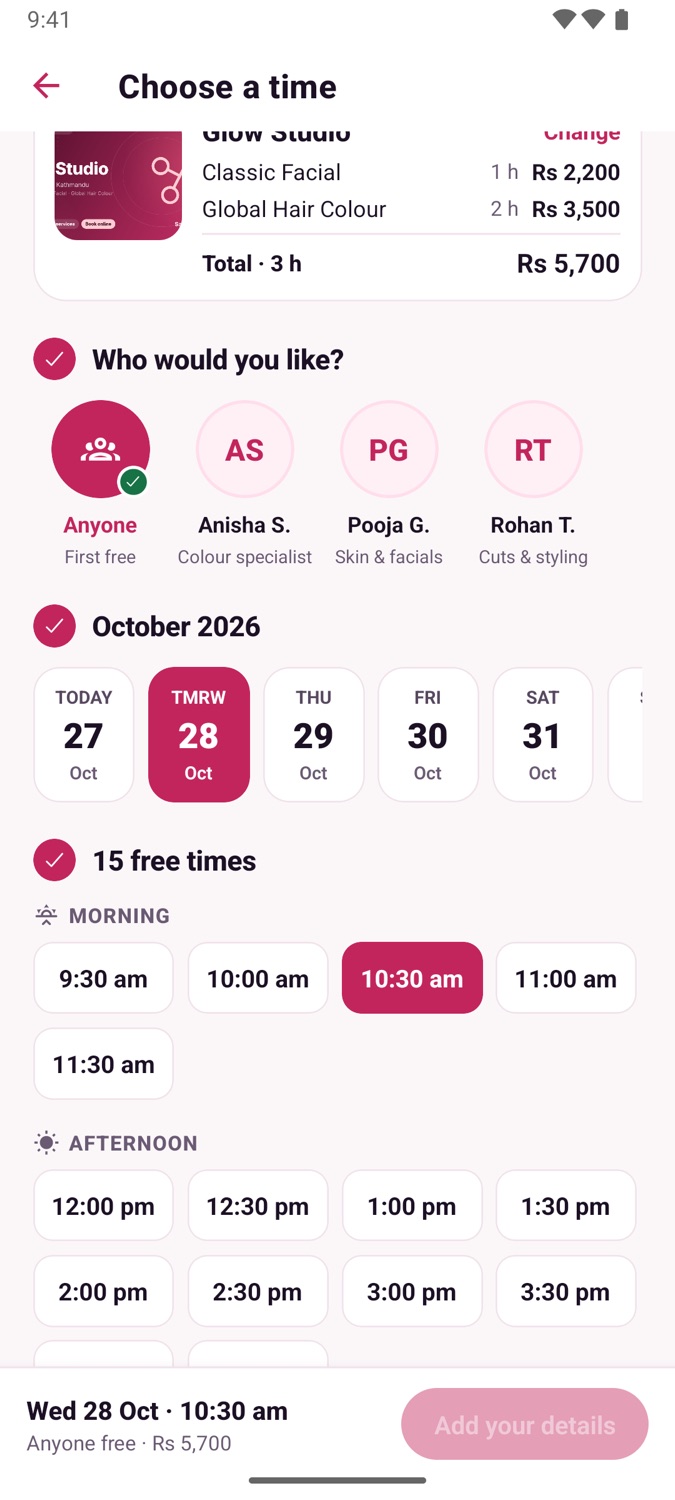 Choosing a stylist, a day and one of the free times
